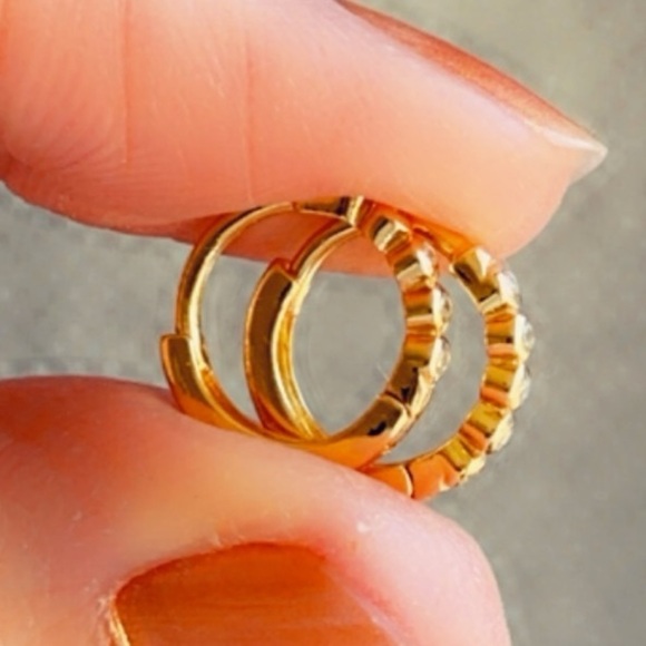 Tiny Sterling Silver CZ Tiny Hoop Earrings in Gold - Picture 4 of 8